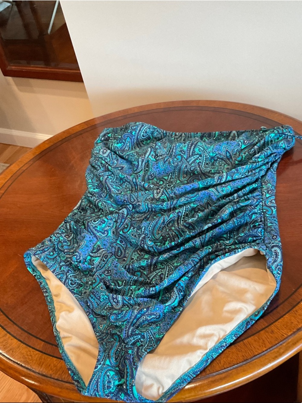 J. Crew Teal and Navy Paisley swim suit with removal straps